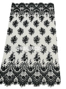 Floral Cluster Beaded Fabric - Black - Embroidered Fancy Fashion Design Beads and Sequins Sold by yard