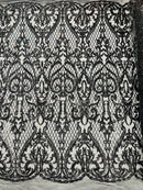 Heart Shape Sequins Fabric - Black - 4 Way Stretch Sequins Damask Fabric By Yard