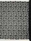 Metallic Flower Design - Black - Corded Floral Pattern Sequins Fabric Sold By Yard