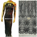 Floral Star Leaf Design - Black - 4 Way Stretch Sequin Floral Design on Mesh By Yard