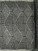 Geometric Line Design - Black - Geometric Design Lime Sequins on Mesh Sold By Yard