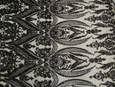 Damask Sequins - Black - Damask Sequin Design on 4 Way Stretch Fabric By Yard