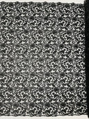Metallic Flower Design - Black - Corded Floral Pattern Sequins Fabric Sold By Yard
