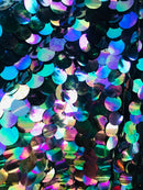 Jumbo Paillette Sequins - Black Iridescent - Big Circle Hanging Sequins Design Fabric By Yard