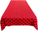58" Polka Dot Tablecloth - Black on Red - Linen Polka Dot Rectangular Tablecloth (Pick Size)