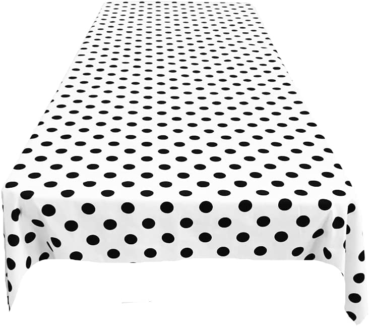 58" Polka Dot Tablecloth - Black on White - Linen Polka Dot Rectangular Tablecloth (Pick Size)