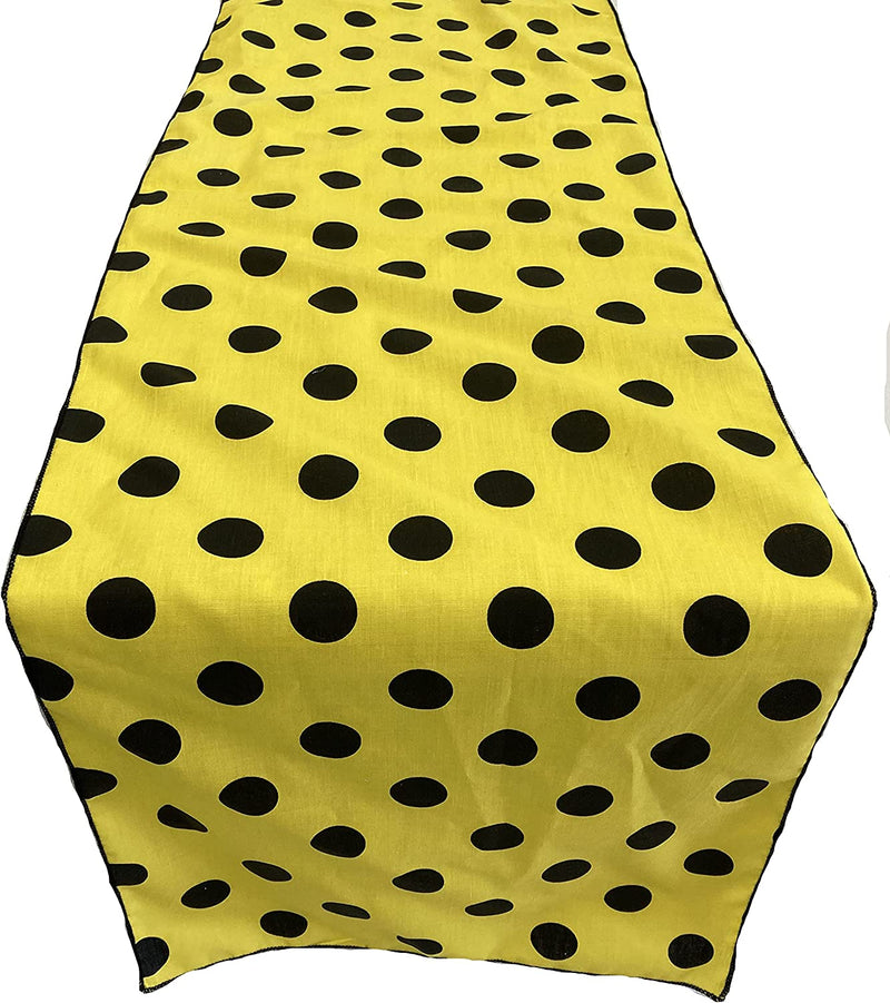 14" Polka Dot Table Runner - Black on Yellow - Polka Dots Polyester Poplin Table Runners (Pick Size)