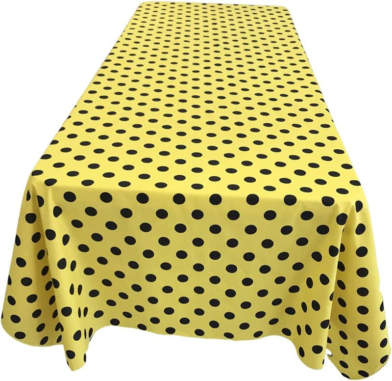 58" Polka Dot Tablecloth - Black on Yellow - Linen Polka Dot Rectangular Tablecloth (Pick Size)