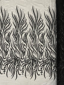 Sea Plant Beaded Fabric - Black - Beaded Embroidered Sea Plant Design Fabric by Yard