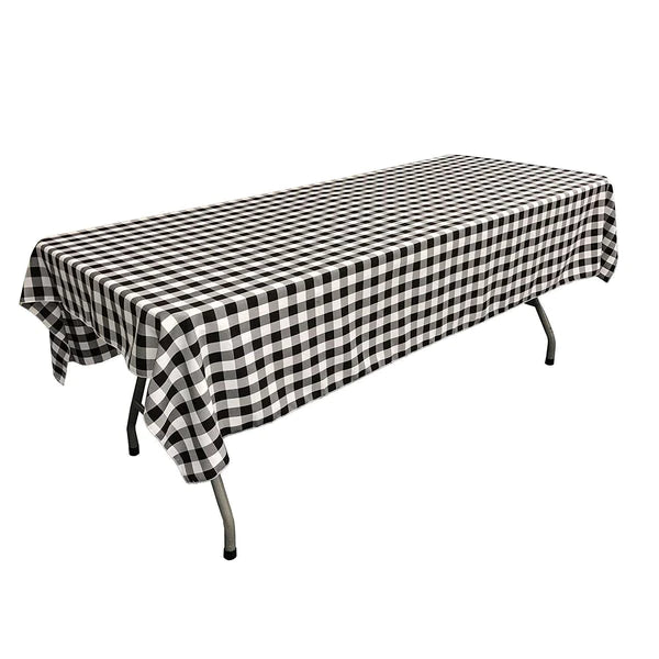 60" Checkered Tablecloth - Black / White - Linen Checkered Rectangular Tablecloth (Pick Size)