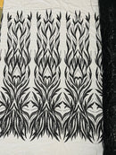 Beaded Elegant Fabric - Black - Leaf Design Beaded Embroidered Fabric by Yard