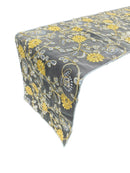 12" x 90" Metallic Floral Table Runner - Gold / Blue - Floral Table Runners for Event Decoration