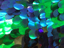 Jumbo Oval Sequins - Blue/ Green Iridescent - Large Oval Sequins Paillette on Mesh By Yard