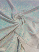 Mille Stripe Spandex Sequins - Blue Iridescent - 4 Way Stretch Lace Spandex Mesh Sold By Yard