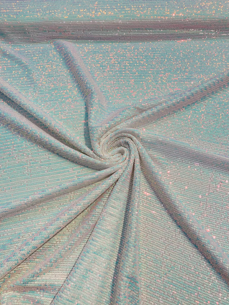 Mille Stripe Spandex Sequins - Blue Iridescent - 4 Way Stretch Lace Spandex Mesh Sold By Yard