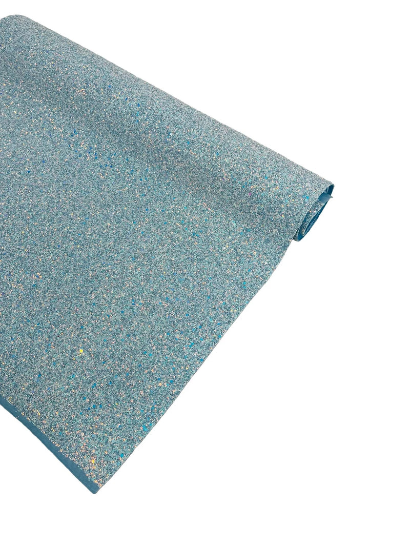 Chunky Glitter Vinyl Fabric - Blue Iridescent - 54" Sparkle Crafting Glitter Vinyl Fabric By Yard