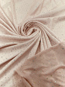 Power Mesh Polyester Rhinestones Fabric - Blush - 4 Way Stretch Mesh Fabric Sold by Yard