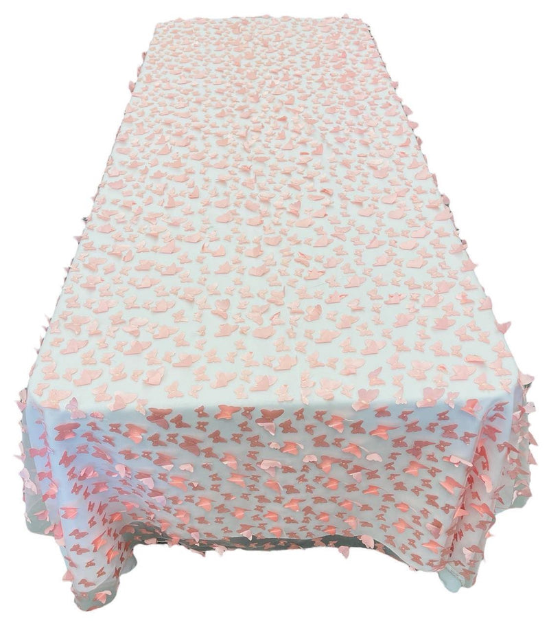 3D Butterfly Table Cover - Blush Pink - 52" x 102" 3D Butterfly Mesh Tablecloth