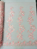 3D Rose Plant Fabric - Blush Pink - Embroidered Flower Design Rose Fabric Sold by Yard