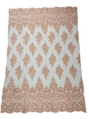 Flower Cluster Beaded Fabric - Blush Pink - Embroidered Beaded Layered Border Fabric Sold By Yard