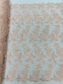 Plant Cluster Design Fabric - Blush - Embroidered High Quality Lace Fabric by Yard