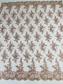 Floral Cluster Lace Fabric - Blush - Embroidered Flowers With Sequins on a Mesh Lace Fabric Sold By Yard