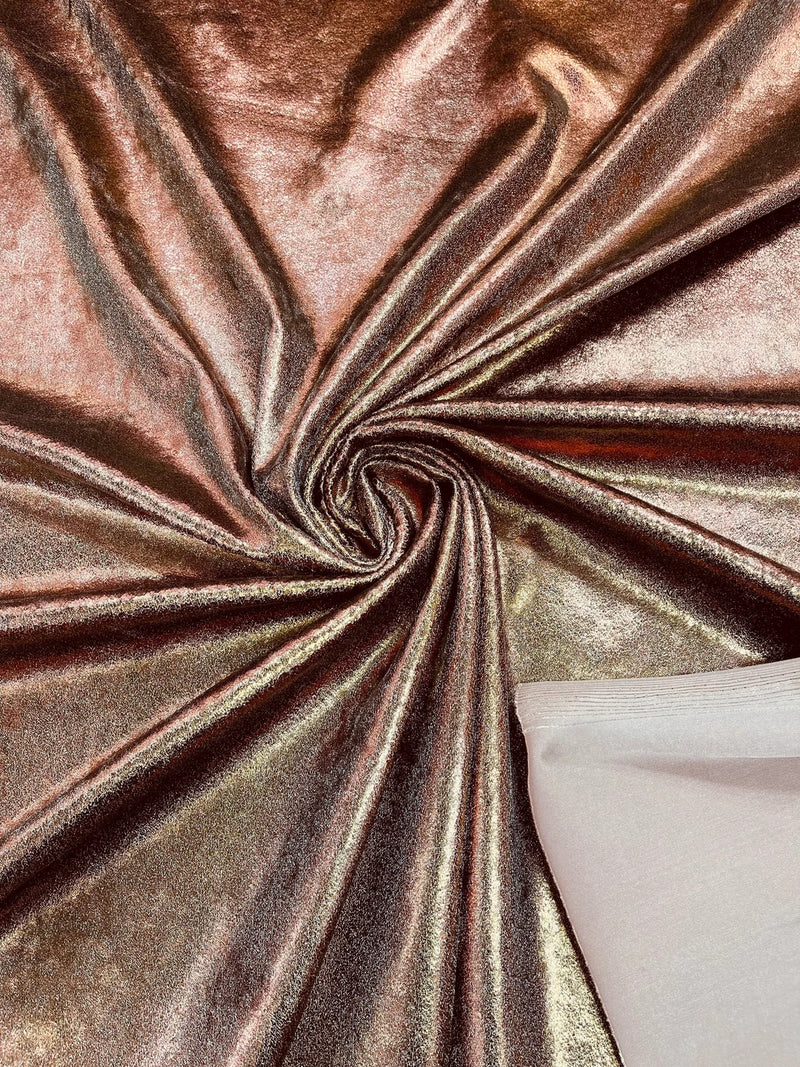 60'' Stretch Foil Velvet - Brown - 4 Way Stretch Shiny Velvet Foil Fabric Sold By The Yard