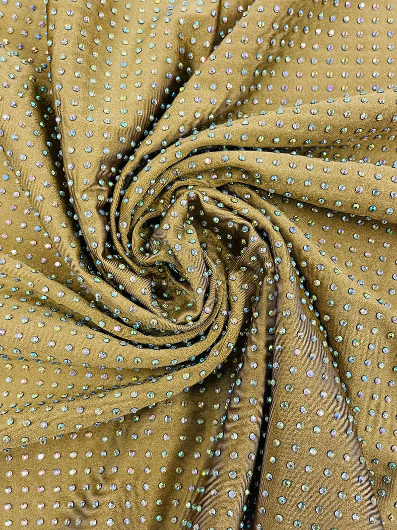 Rhinestones Solid Color Fabric - Brown - 4 Way Stretch Soft Solid Fabric with Crystal RhineStones Sold by Yard