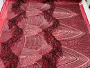 Fringe Sequins Design - Burgundy - Fringe Design Embroidered on a  4 Way Stretch Lace Mesh (Pick A Size)