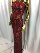 4 Way Stretch Fabric Design - Burgundy - Fancy Net Sequins Design Fabric By Yard