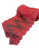 Floral Sequins Cluster Design - Burgundy - 14" Embroidered Floral Design Table Runner Sold By Yard