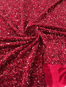 58/60" Velvet Sequins Stretch Fabric - Burgundy - Velvet Sequins 2 Way Stretch Sold By Yard