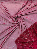 Power Mesh Polyester Rhinestones Fabric - Burgundy - 4 Way Stretch Mesh Fabric Sold by Yard