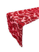 Floral Lace Table Runner - Burgundy  - 12" x 90" Sequins Floral Lace Table Runner