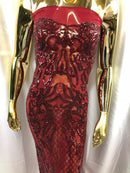 4 Way Stretch Fabric Design - Burgundy - Fancy Net Sequins Design Fabric By Yard