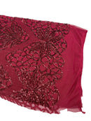 Floral Star Leaf Design - Burgundy - 4 Way Stretch Sequin Floral Design on Mesh By Yard