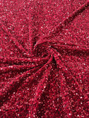 58/60" Velvet Sequins Stretch Fabric - Burgundy - Velvet Sequins 2 Way Stretch Sold By Yard