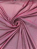 Power Mesh Polyester Rhinestones Fabric - Burgundy - 4 Way Stretch Mesh Fabric Sold by Yard