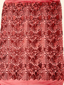 Geometric Design Fabric - Sequins Design Embroidered on a  4 Way Stretch Lace Mesh (Pick A Color)