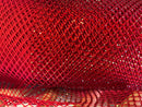 Rhinestone Fish Net Fabric - Burgundy - Solid Spandex Fish Net Style Fabric with Rhinestones by Yard
