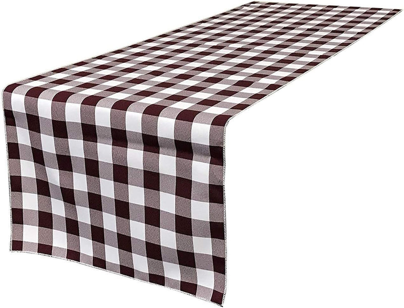12" Checkered Table Runner - Burgundy / White - Plaid Polyester Poplin Checkered Table Runner