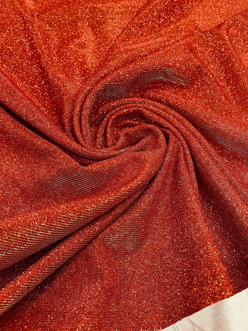 Shimmer Glitter Sparkle Fabric - Burnt Orange - Luxury Sparkle Glitter Stretch Solid Fabric Sold By Yard
