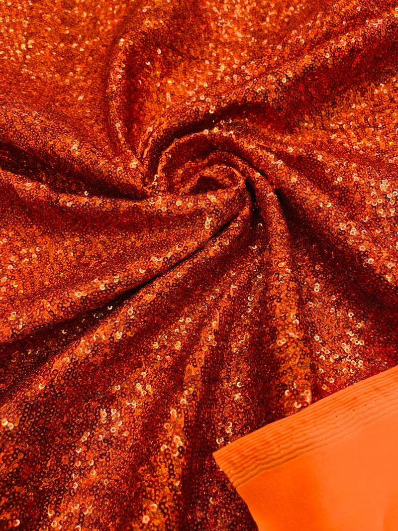 Milliskin Mini Glitz Sequins - Burnt Orange - 4 Way Stretch Milliskin Stretch Spandex Fabric Sold By Yard