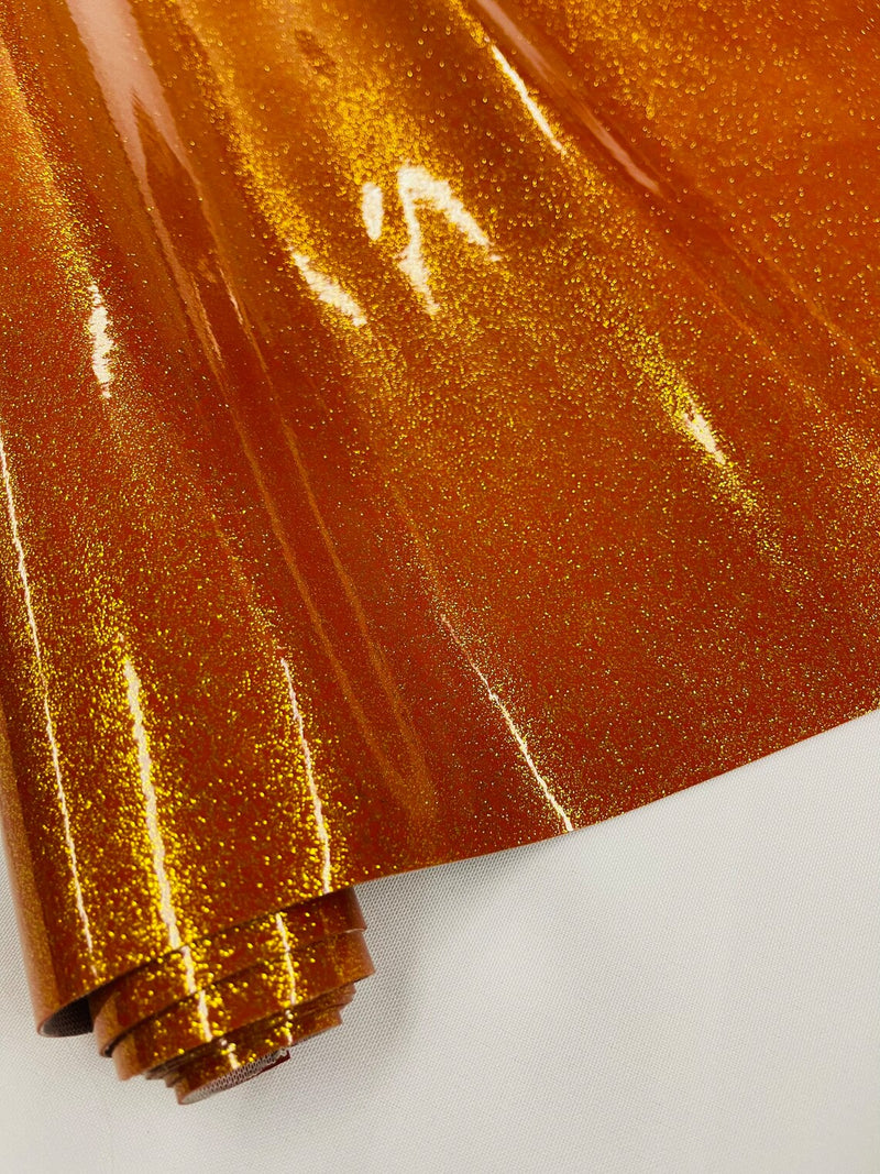 Metallic Glitter Vinyl Fabric - Burnt Orange - Faux Leather Sparkle Glitter Fabric - 54" Sold By The Yard