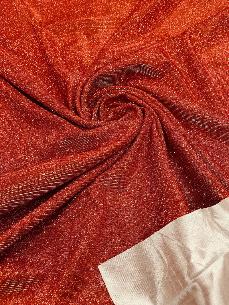 Shimmer Glitter Sparkle Fabric - Burnt Orange - Luxury Sparkle Glitter Stretch Solid Fabric Sold By Yard