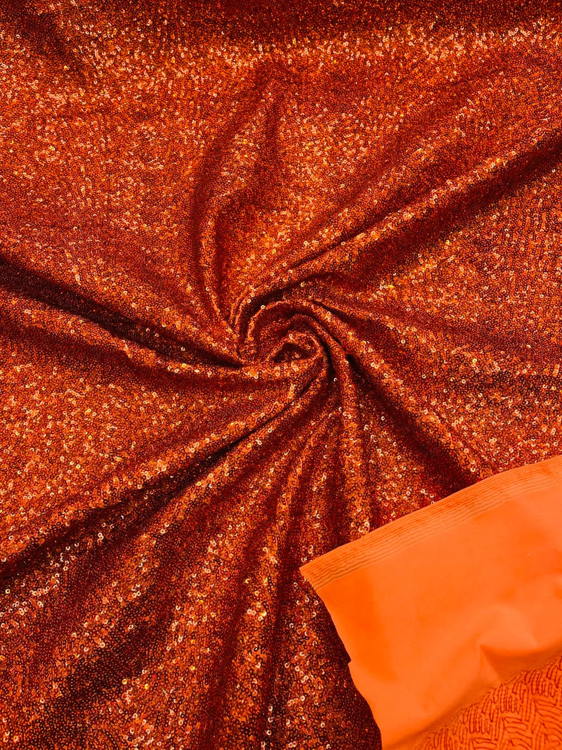 Milliskin Mini Glitz Sequins - Burnt Orange - 4 Way Stretch Milliskin Stretch Spandex Fabric Sold By Yard