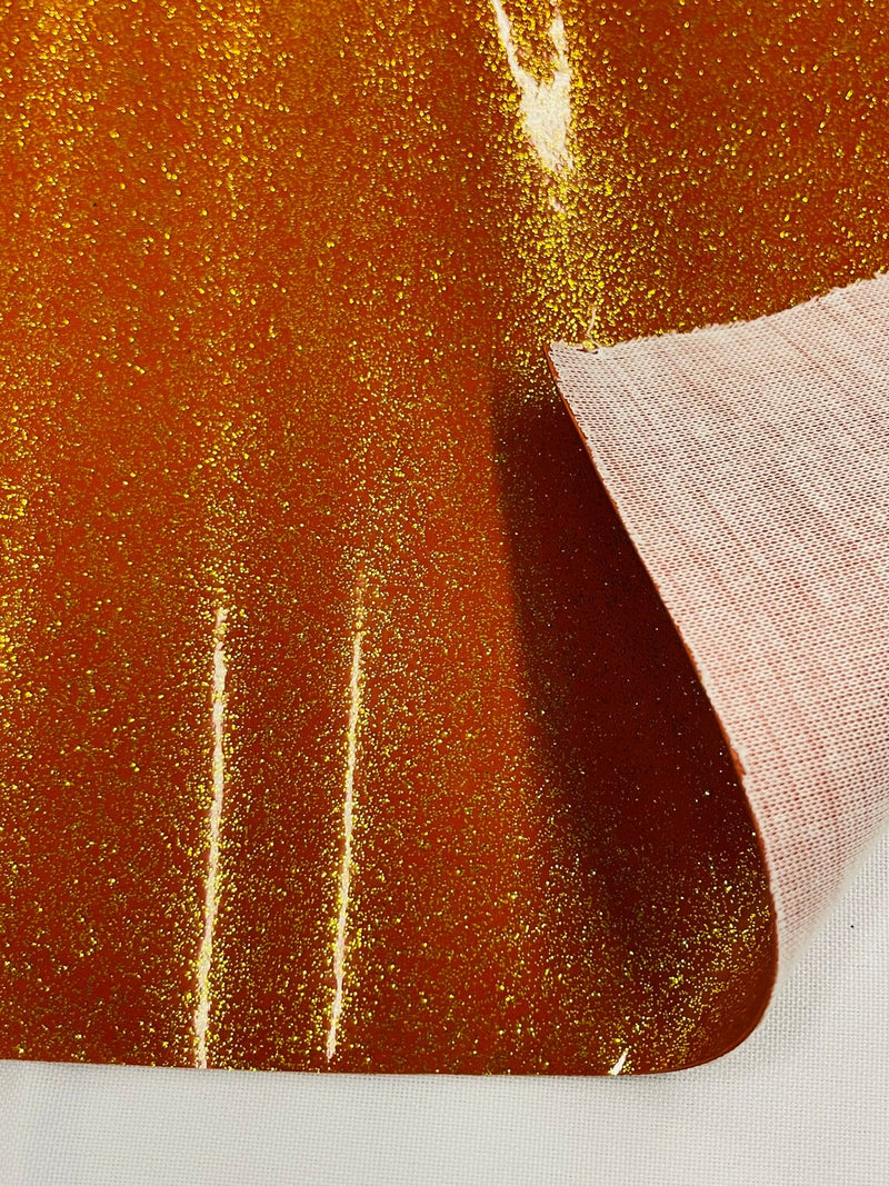 Metallic Glitter Vinyl Fabric - Burnt Orange - Faux Leather Sparkle Glitter Fabric - 54" Sold By The Yard
