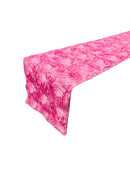 Rosette Design Table Runner - Candy Pink - 12" x 90" Satin Rosette Table Runner