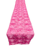Rosette Design Table Runner - Candy Pink - 12" x 90" Satin Rosette Table Runner