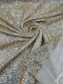 Mille Stripe Spandex Sequins - Champagne - 4 Way Stretch Lace Spandex Mesh Sold By Yard